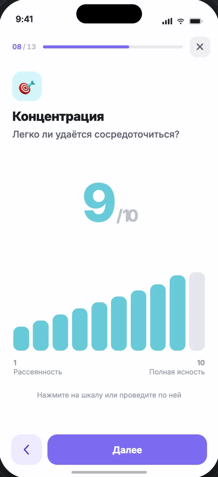 Оценка самочувствия в приложении Нить
